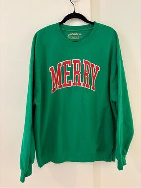 Green 'MERRY' Crewneck Sweatshirt,